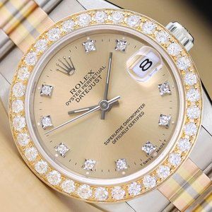 Sale! Ladies Rolex 31mm 1.4CT++ Diamond Bezel 18k Gold! New with Rolex Box!